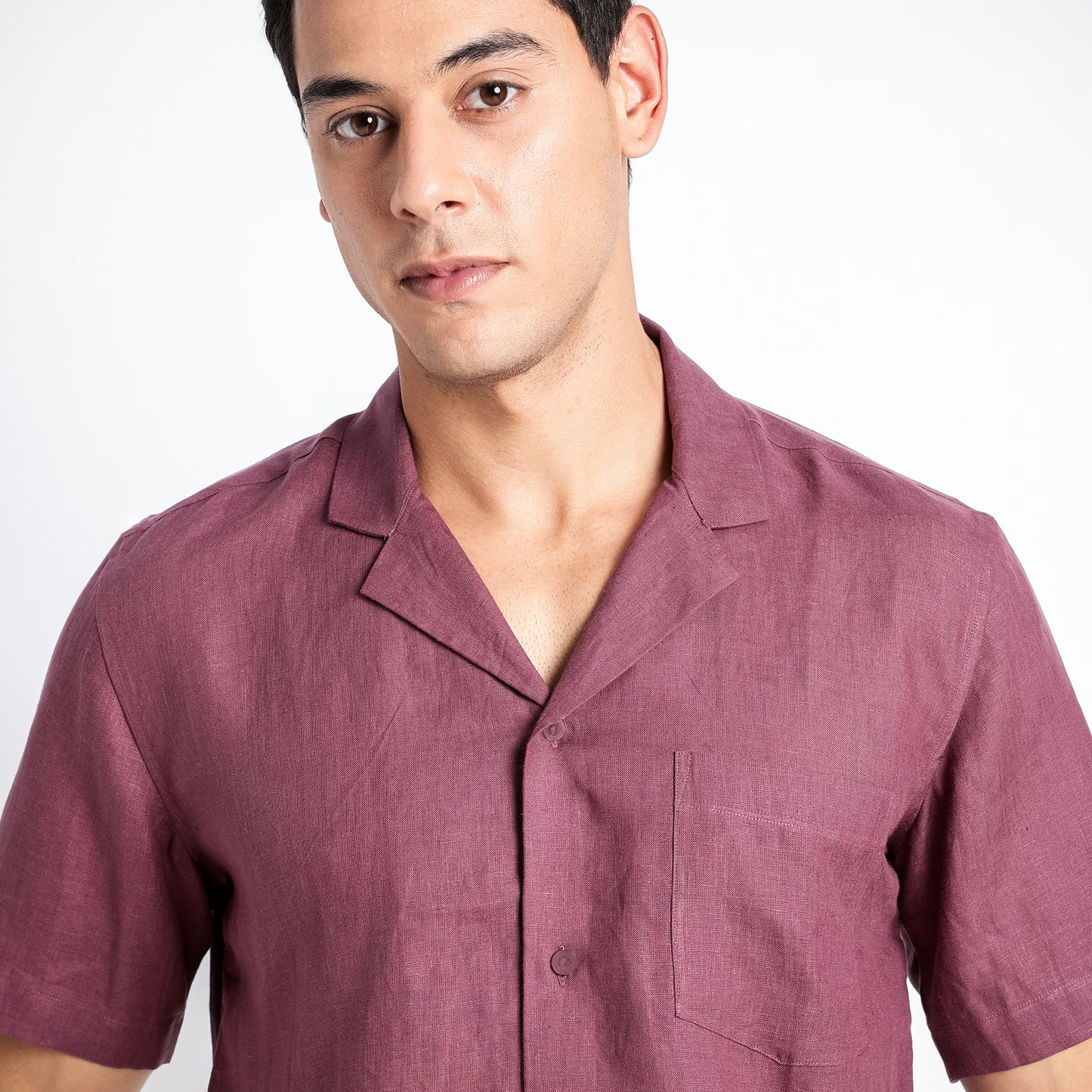 Riviera – Resort Collar Linen Shirt – Wine