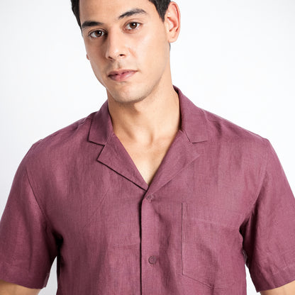 Riviera – Resort Collar Linen Shirt – Wine
