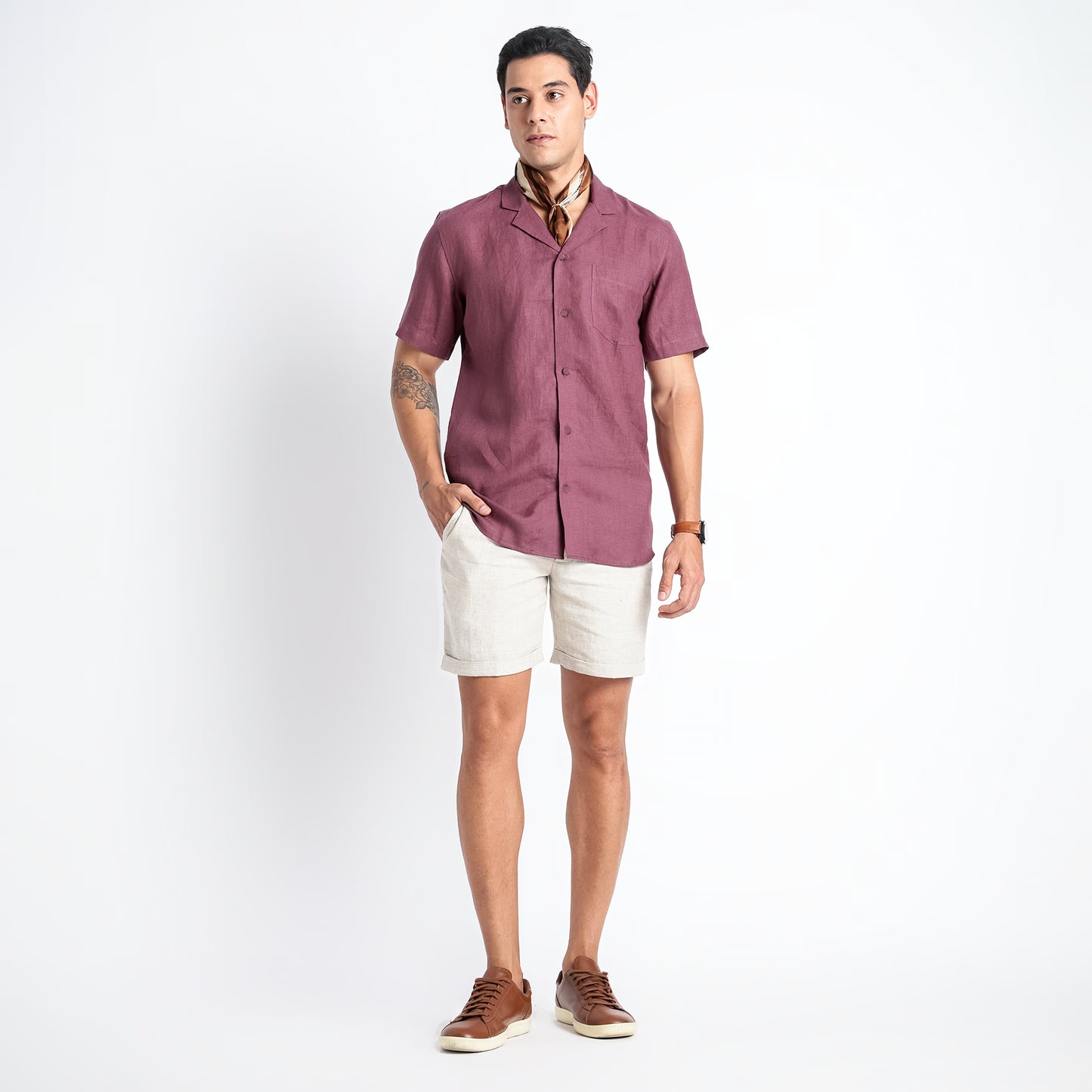 Riviera – Resort Collar Linen Shirt – Wine