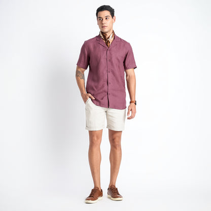 Riviera – Resort Collar Linen Shirt – Wine
