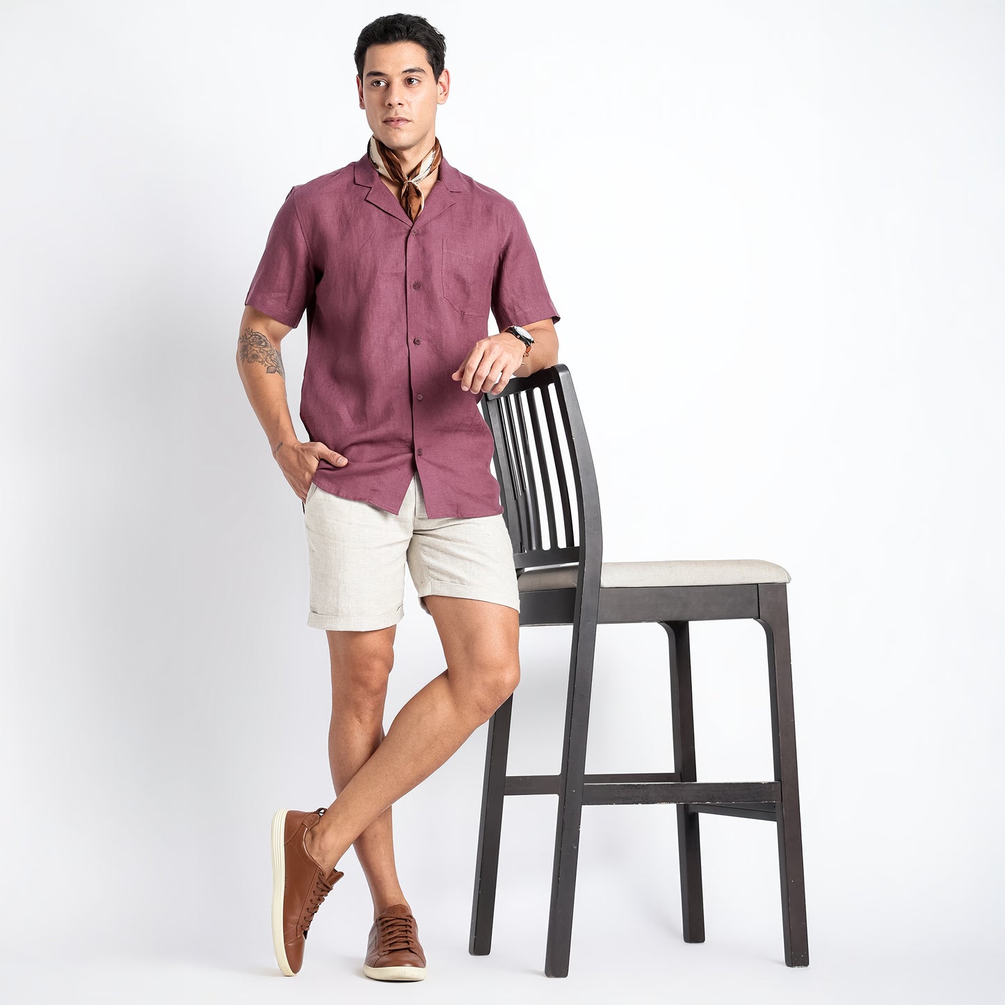 Riviera – Resort Collar Linen Shirt – Wine