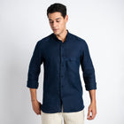 Odin - Korean Luxury Men's Band Collar Stylized Shirt - Indigo