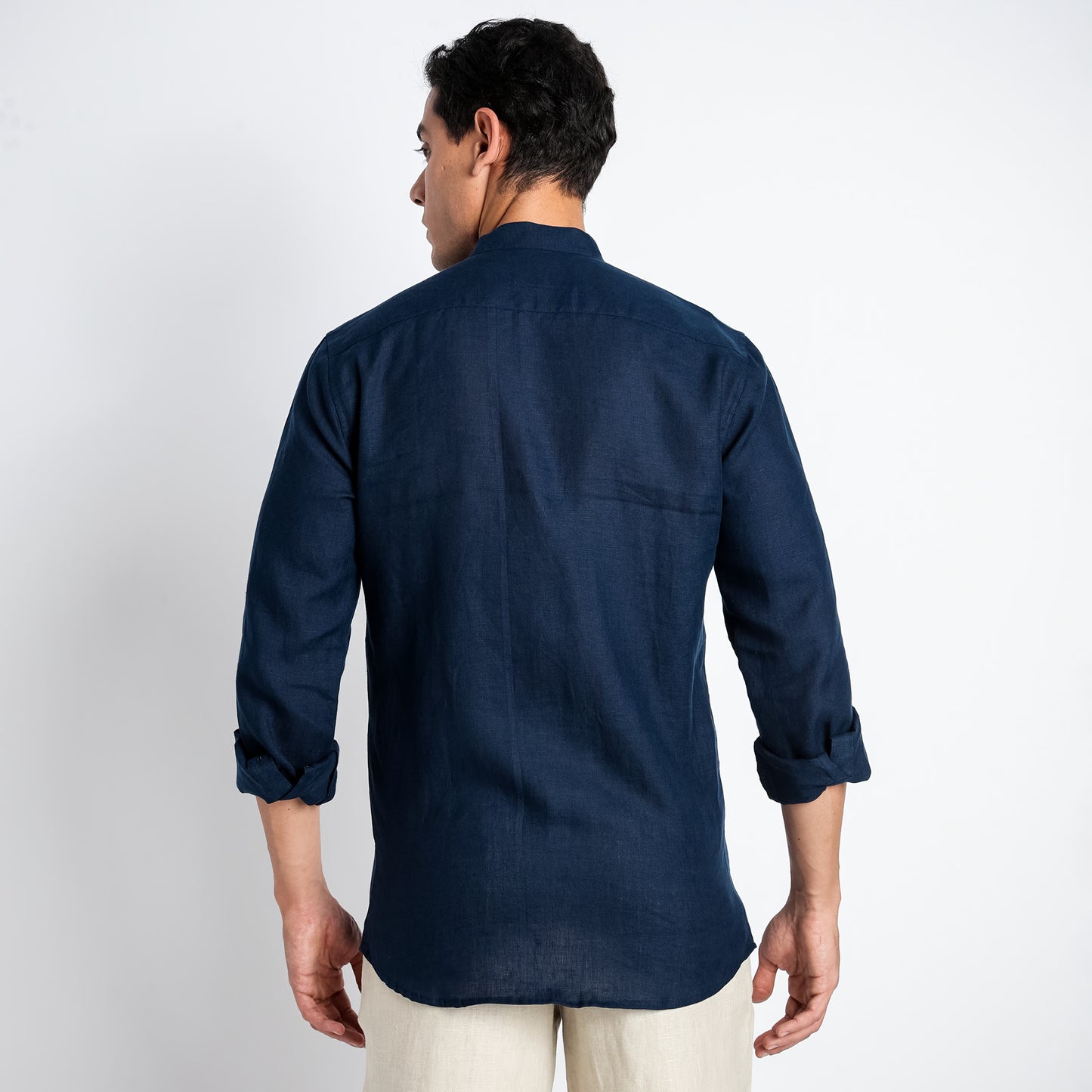 Odin - Korean Luxury Men's Band Collar Stylized Shirt - Indigo