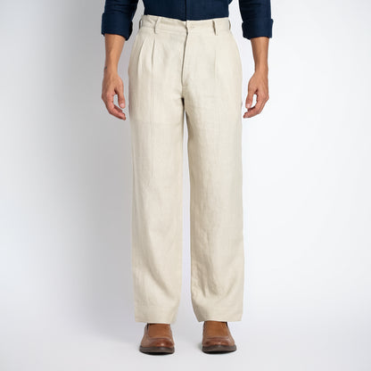 Busan – Luxury Pleated Straight Fit Pure Linen Trousers – Tuscany