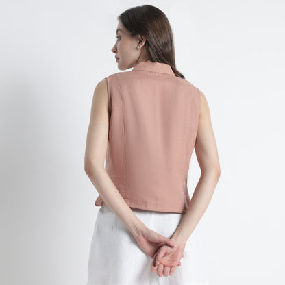 Laura – Tailored Notch Lapel Linen Vest Top – Clay