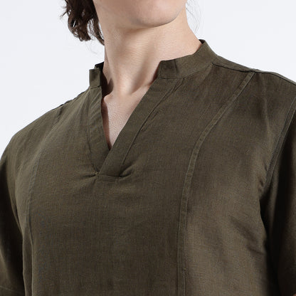 Tovi – Premium Linen V-Neck T-Shirt – Dark Olive