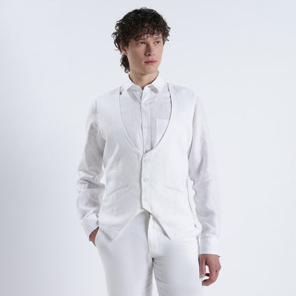 Rico – Luxury Tailored 25 Lea Pure Linen Waistcoat – Blanc