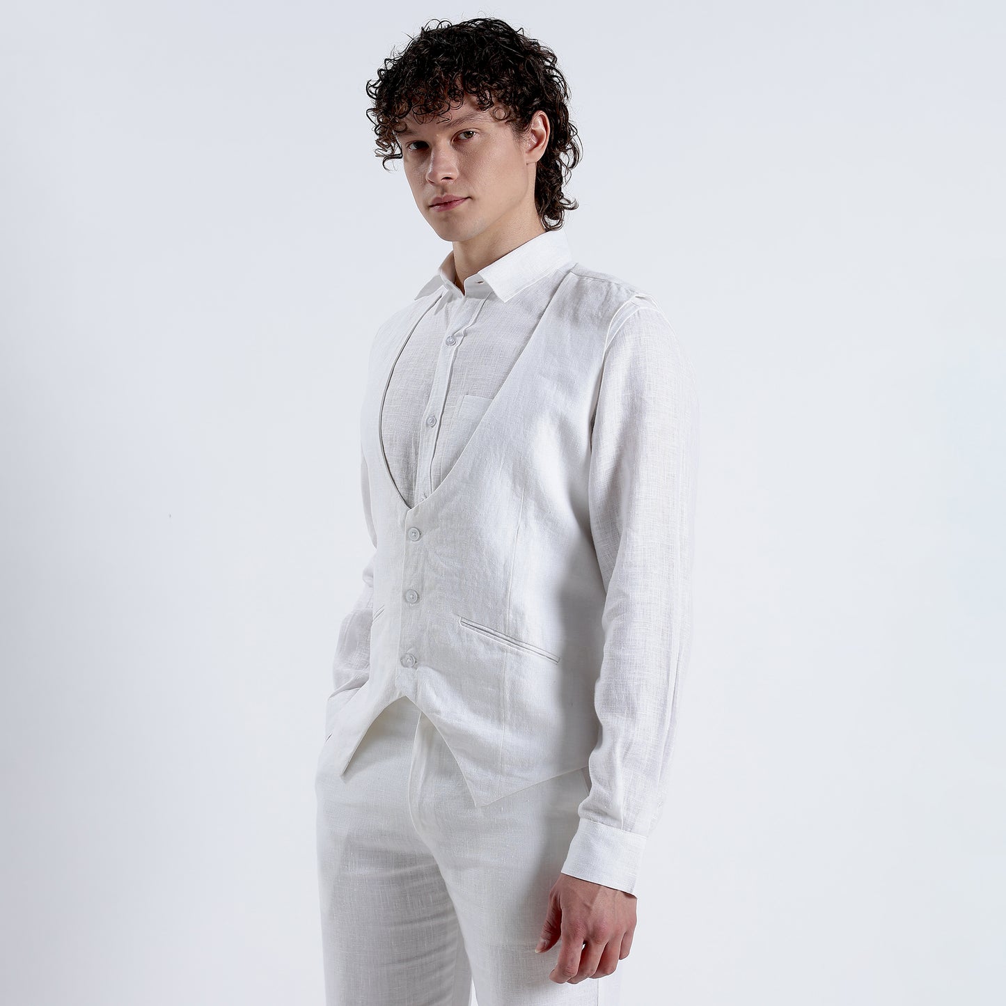 Rico – Luxury Tailored 25 Lea Pure Linen Waistcoat – Blanc