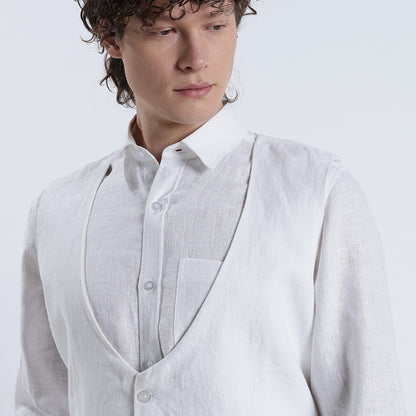 Rico – Luxury Tailored 25 Lea Pure Linen Waistcoat – Blanc