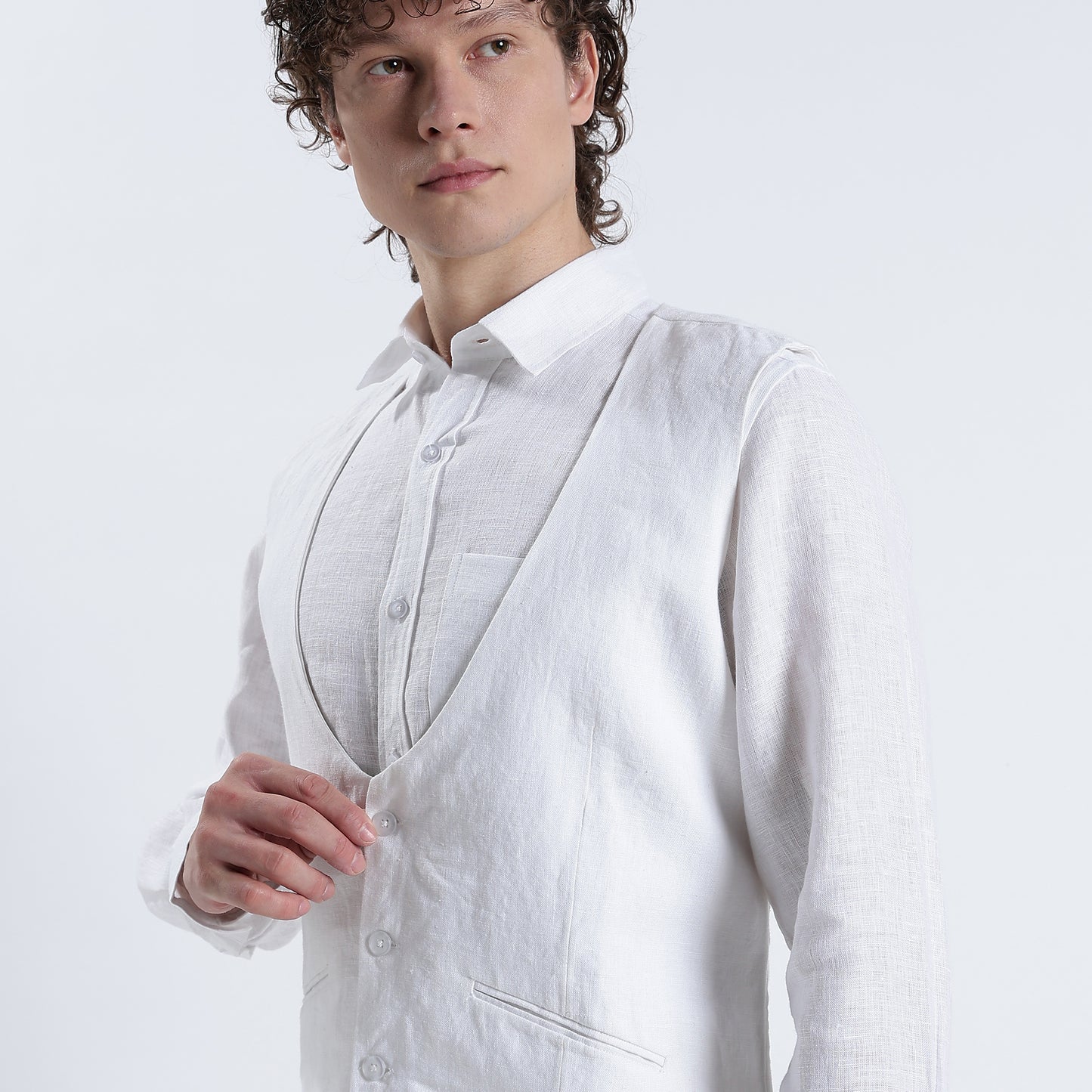Rico – Luxury Tailored 25 Lea Pure Linen Waistcoat – Blanc