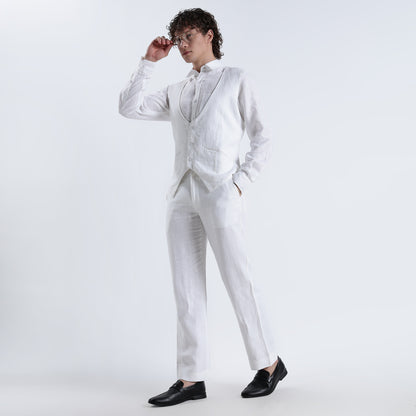 Rico – Luxury Tailored 25 Lea Pure Linen Waistcoat – Blanc