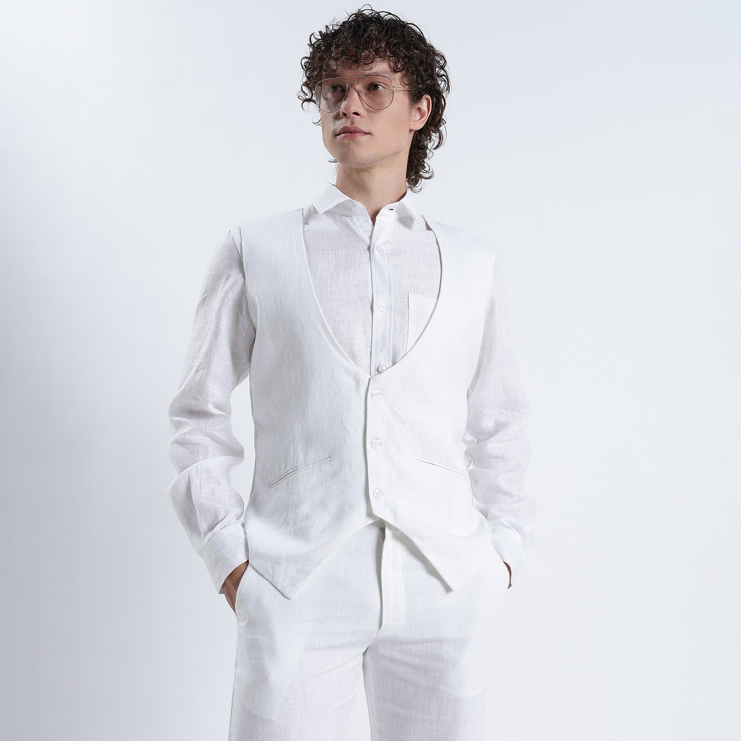 Rico – Luxury Tailored 25 Lea Pure Linen Waistcoat – Blanc