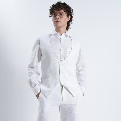 Rico – Luxury Tailored 25 Lea Pure Linen Waistcoat – Blanc