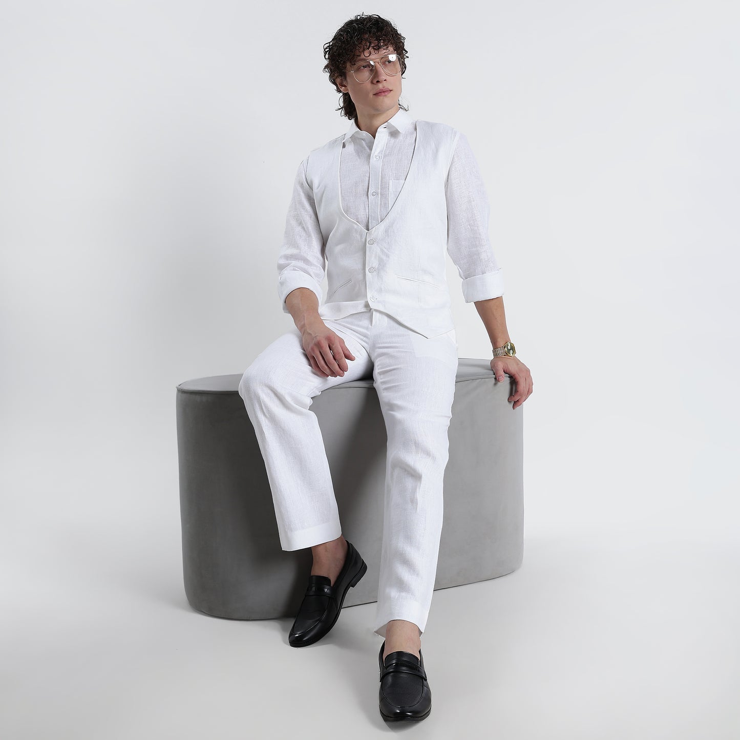 Rico – Luxury Tailored 25 Lea Pure Linen Waistcoat – Blanc