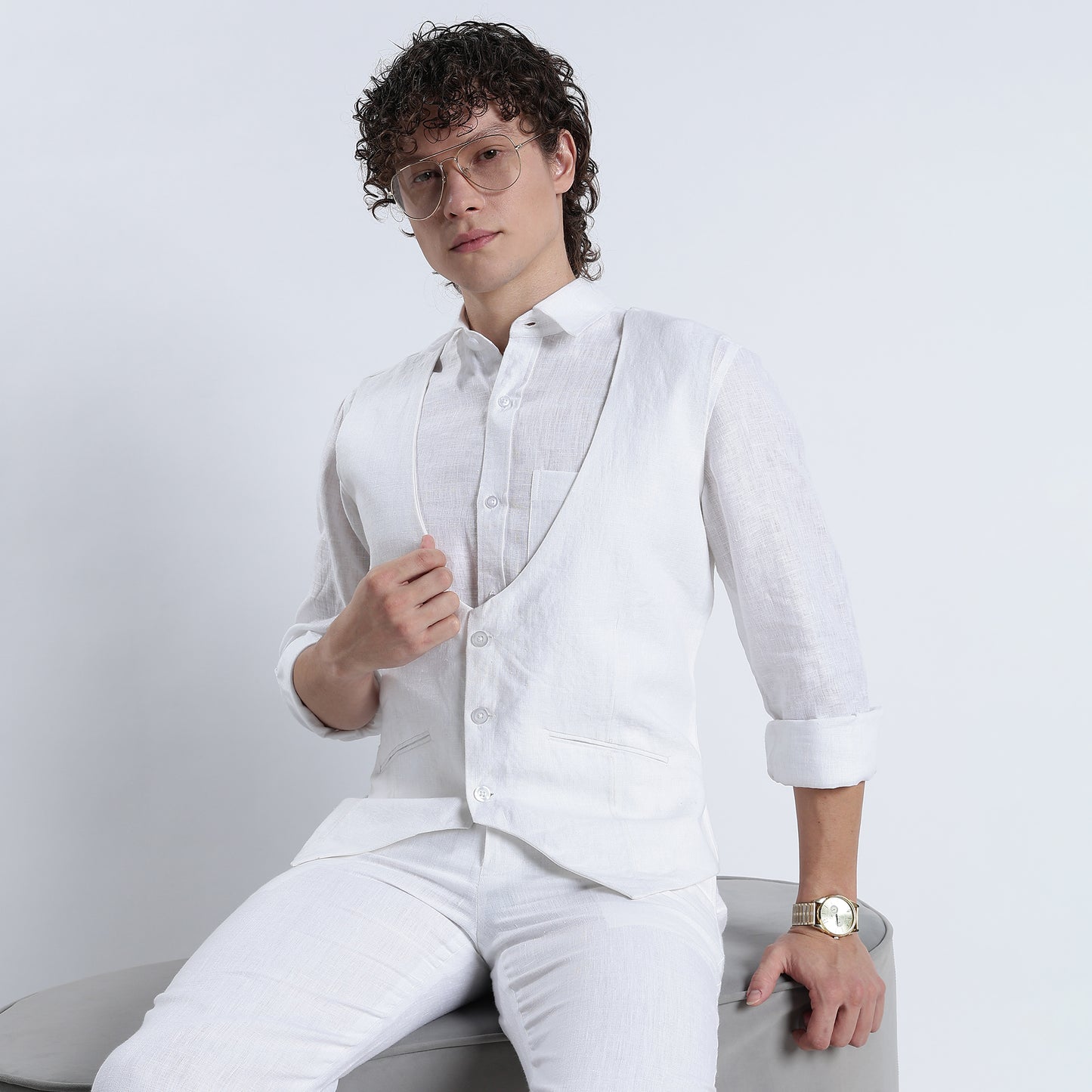Rico – Luxury Tailored 25 Lea Pure Linen Waistcoat – Blanc