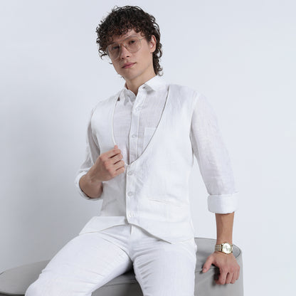 Rico – Luxury Tailored 25 Lea Pure Linen Waistcoat – Blanc