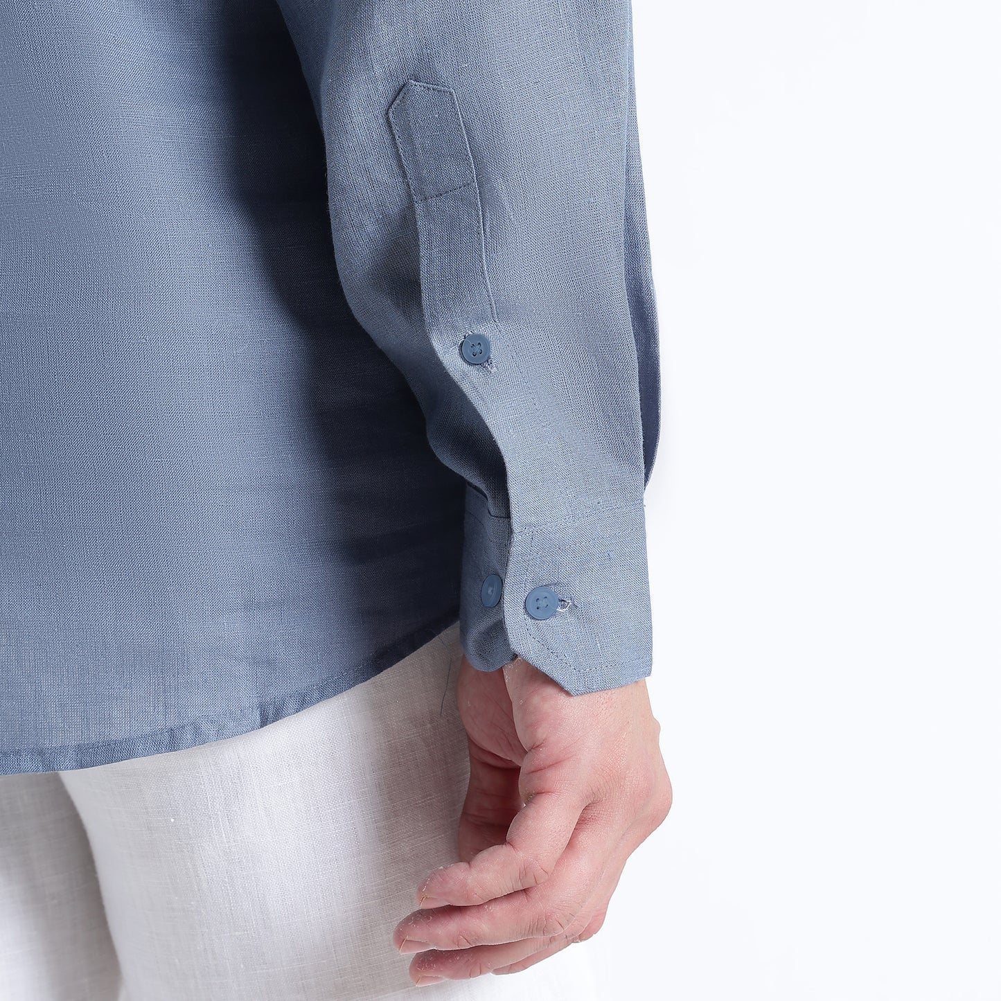 Zaffiro – Premium Half-Placket Linen Shirt – Steel Blue