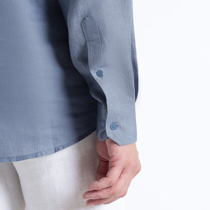 Zaffiro – Premium Half-Placket Linen Shirt – Steel Blue
