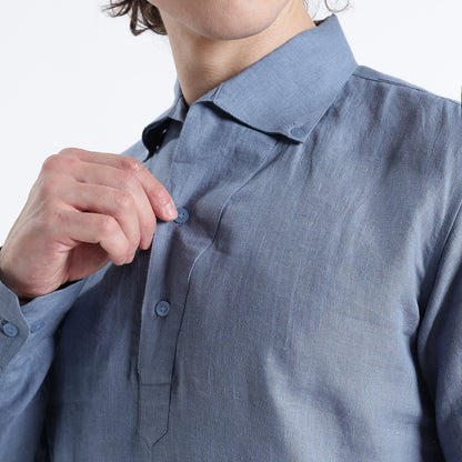 Zaffiro – Premium Half-Placket Linen Shirt – Steel Blue