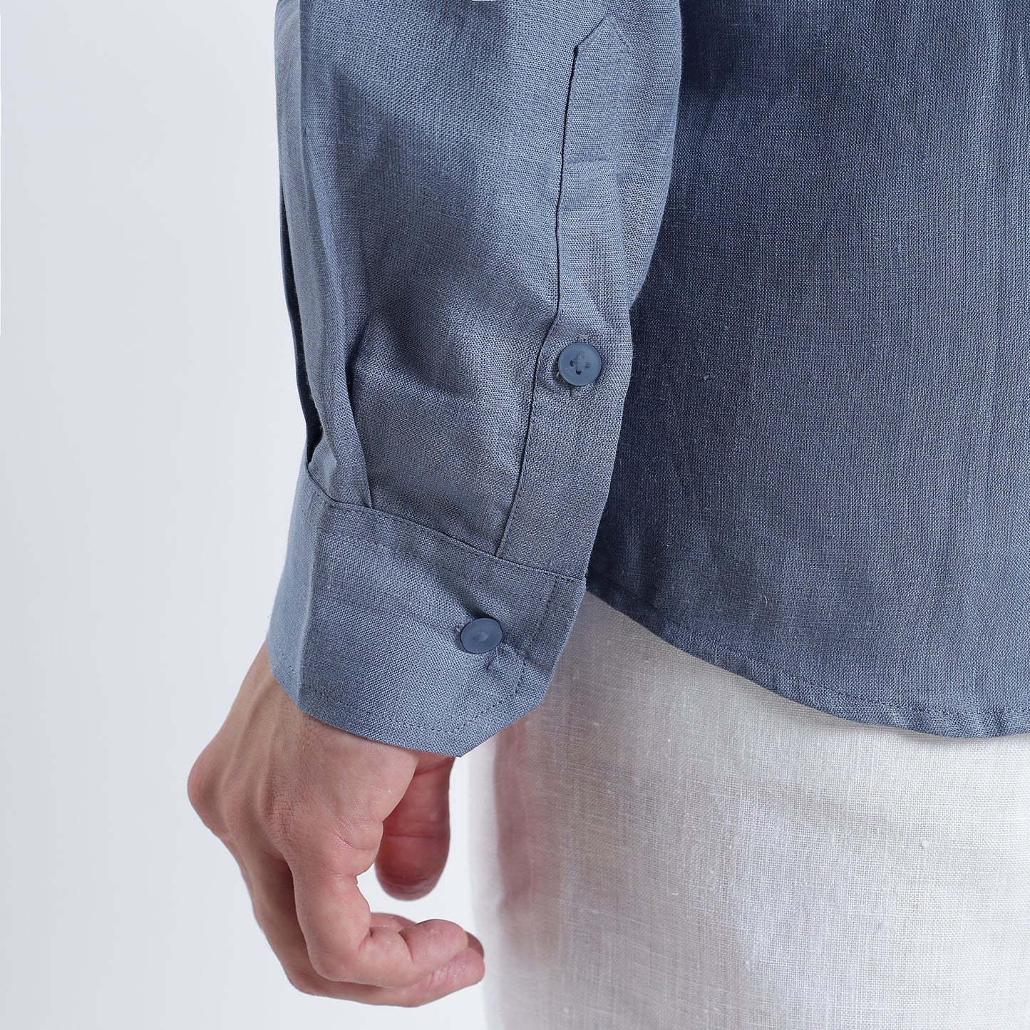Lume – Premium Tulip Overlay Linen Shirt – Steel Blue