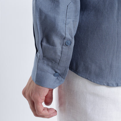 Lume – Premium Tulip Overlay Linen Shirt – Steel Blue