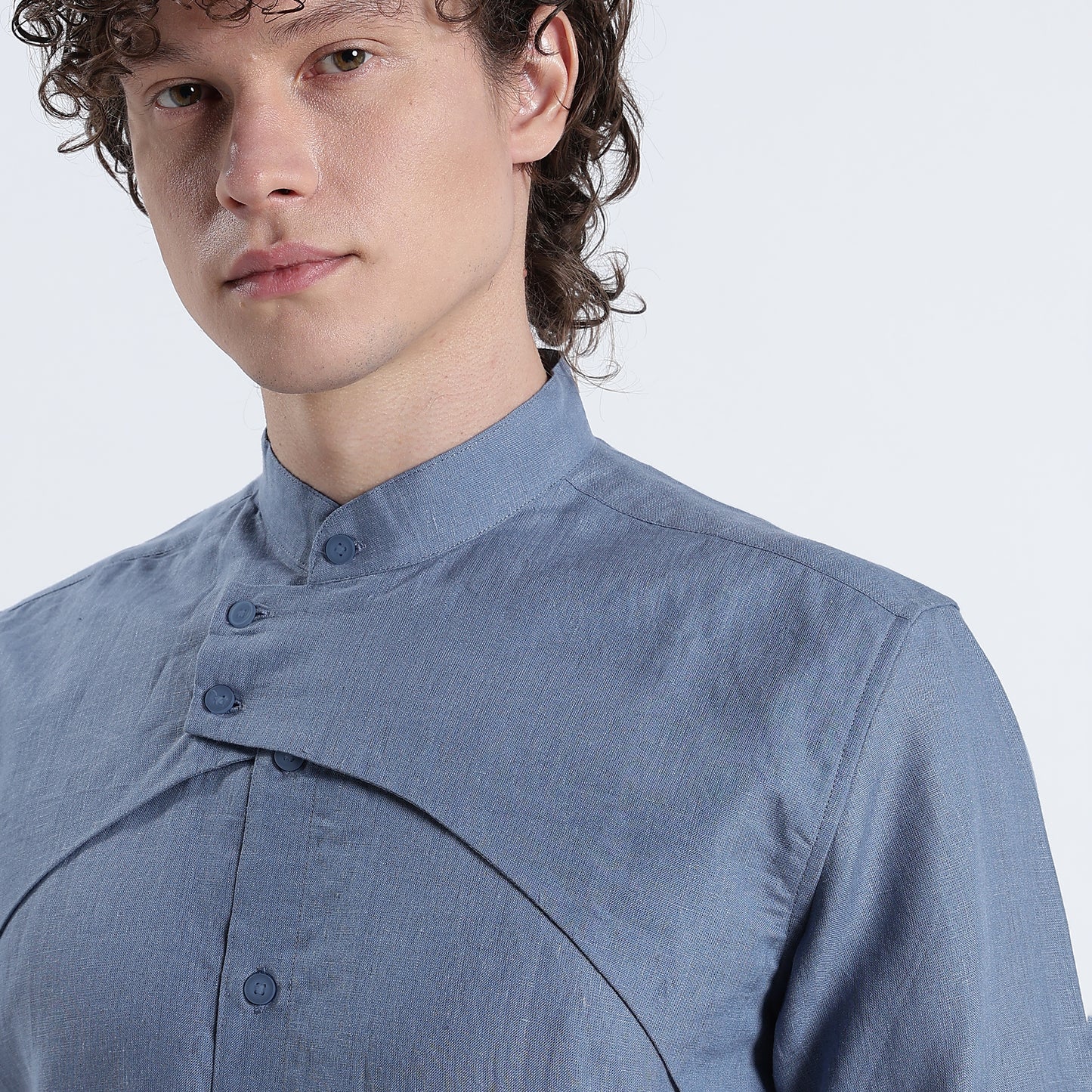 Lume – Premium Tulip Overlay Linen Shirt – Steel Blue