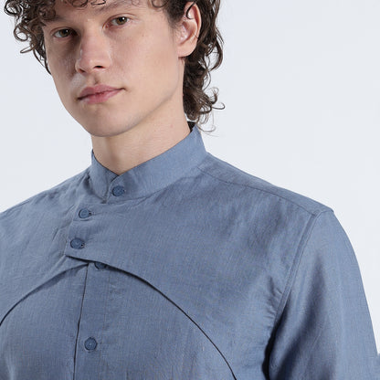 Lume – Premium Tulip Overlay Linen Shirt – Steel Blue