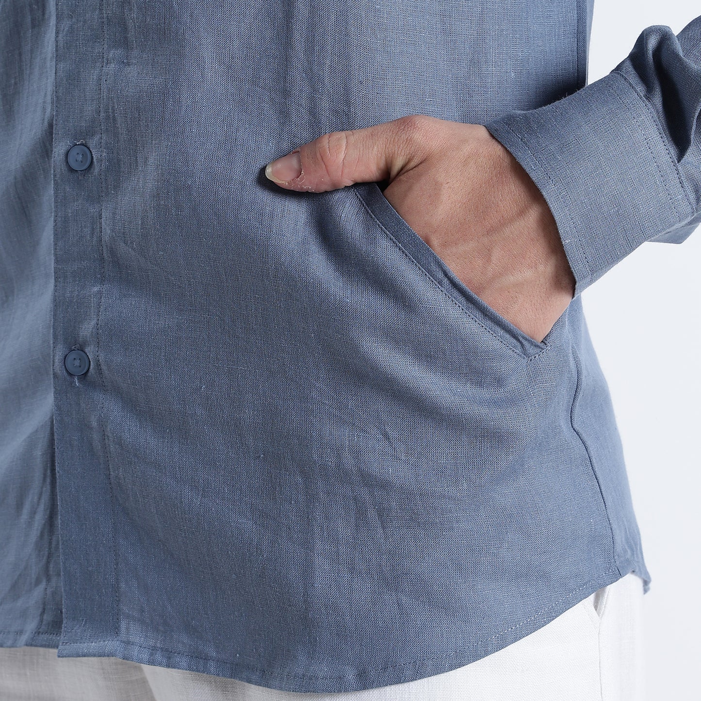 Lume – Premium Tulip Overlay Linen Shirt – Steel Blue