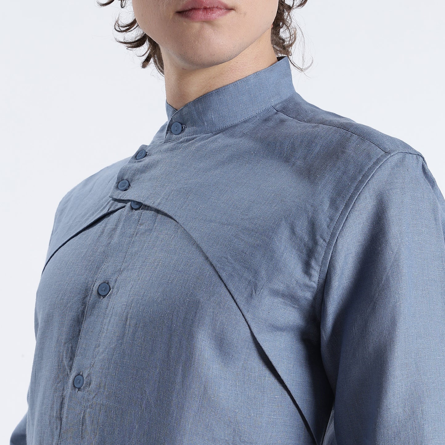 Lume – Premium Tulip Overlay Linen Shirt – Steel Blue