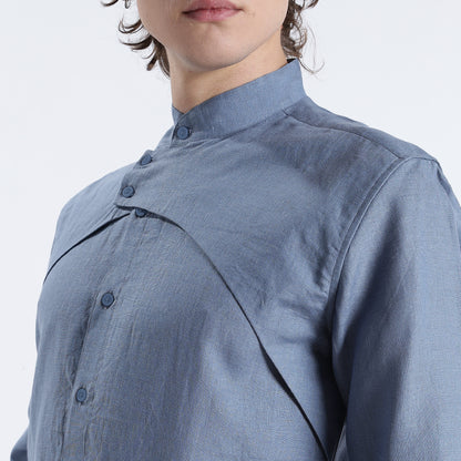 Lume – Premium Tulip Overlay Linen Shirt – Steel Blue