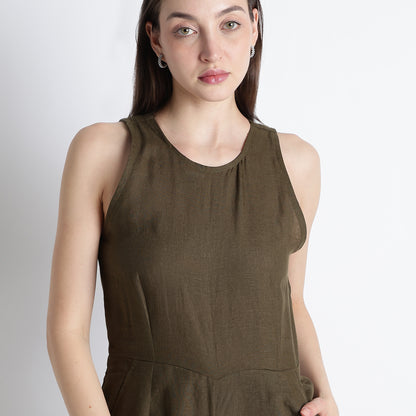 Velora – Sleeveless Wide-Leg Linen Jumpsuit – Dark Olive