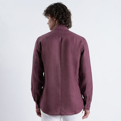 Vino – Premium High Collar Linen Shirt – Wine