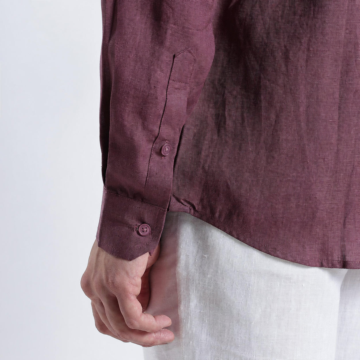 Vino – Premium High Collar Linen Shirt – Wine