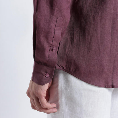 Vino – Premium High Collar Linen Shirt – Wine