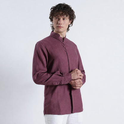 Vino – Premium High Collar Linen Shirt – Wine