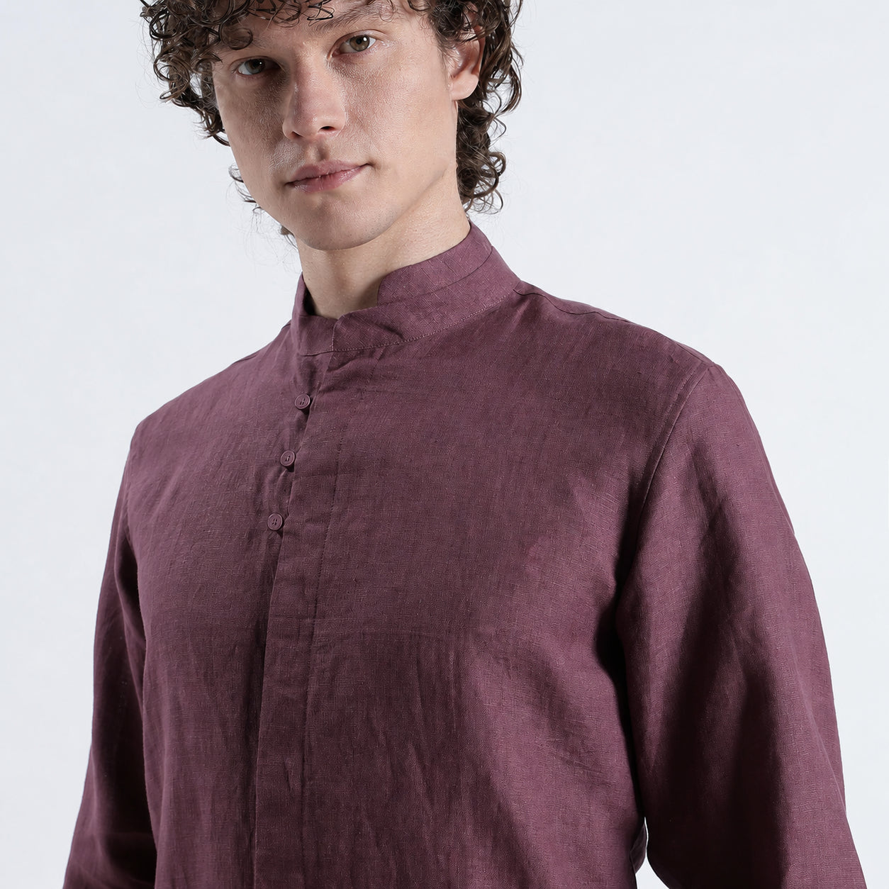 Vino – Premium High Collar Linen Shirt – Wine