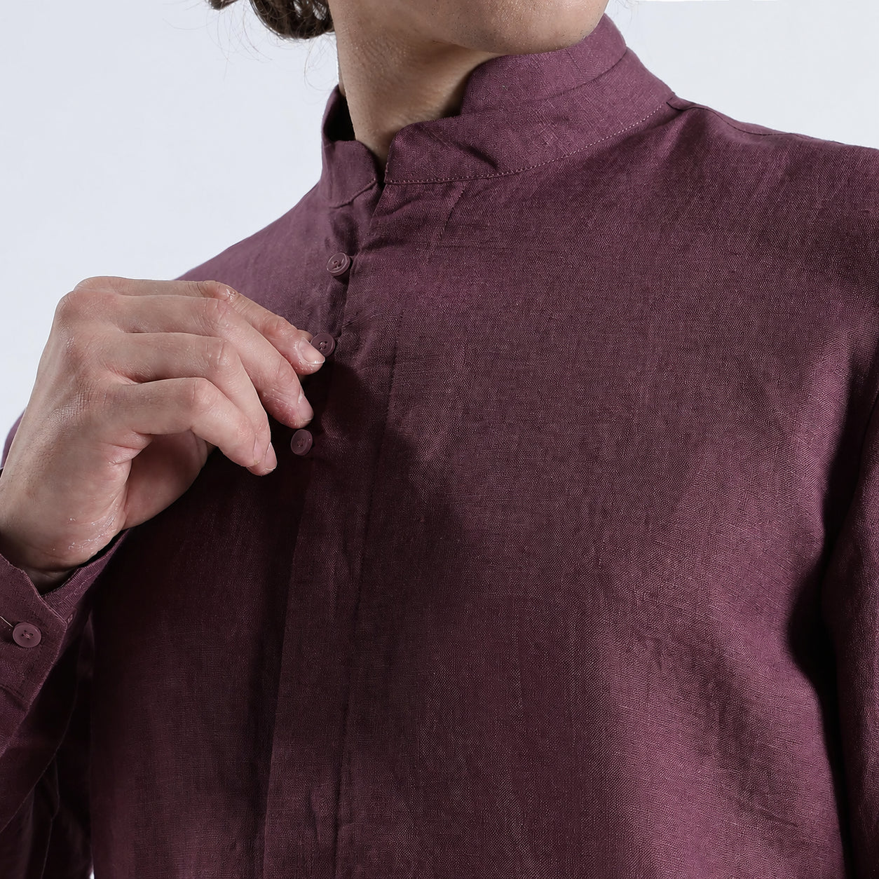 Vino – Premium High Collar Linen Shirt – Wine