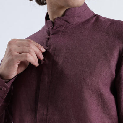 Vino – Premium High Collar Linen Shirt – Wine