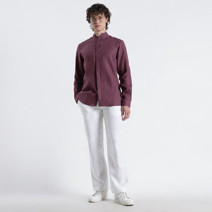 Vino – Premium High Collar Linen Shirt – Wine