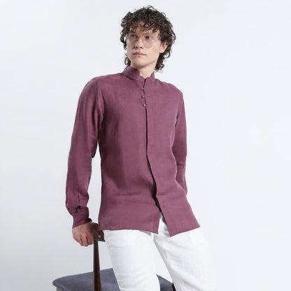 Vino – Premium High Collar Linen Shirt – Wine