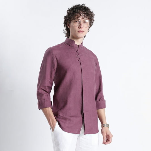 Vino – Premium High Collar Linen Shirt – Wine