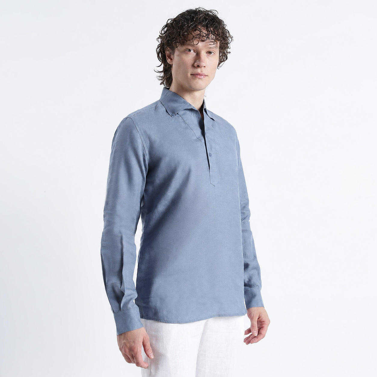 Zaffiro – Premium Half-Placket Linen Shirt – Steel Blue