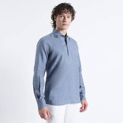 Zaffiro – Premium Half-Placket Linen Shirt – Steel Blue