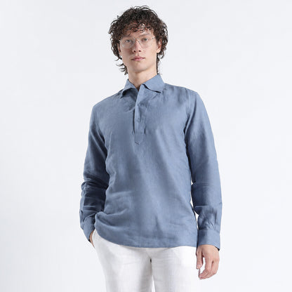 Zaffiro – Premium Half-Placket Linen Shirt – Steel Blue