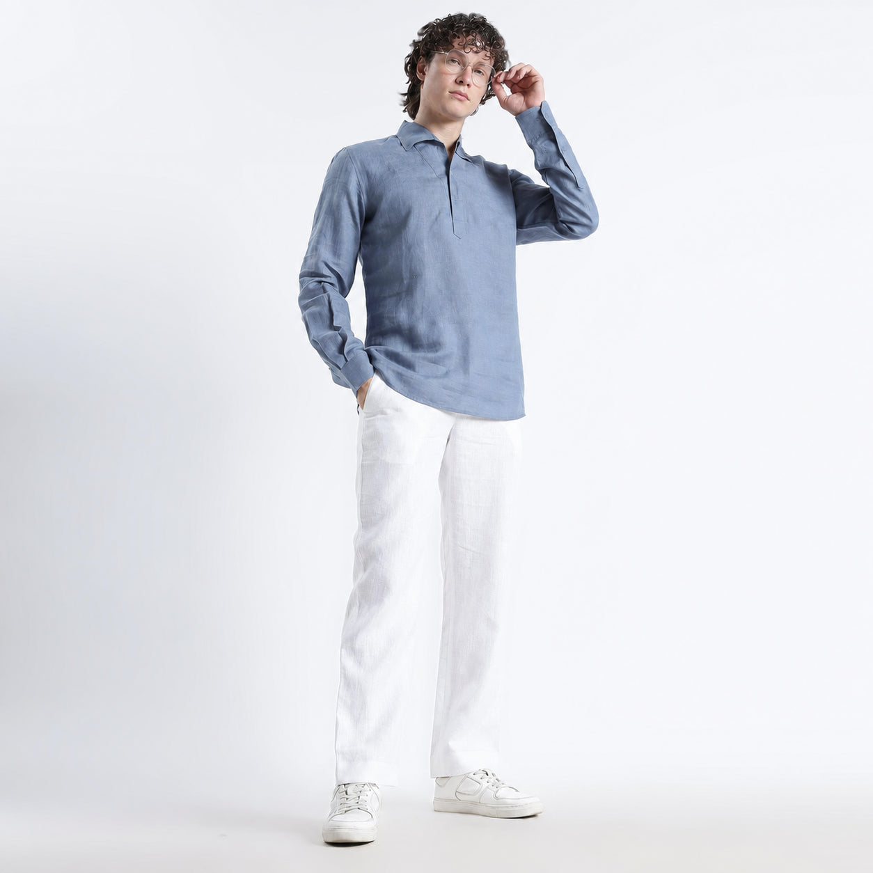 Zaffiro – Premium Half-Placket Linen Shirt – Steel Blue