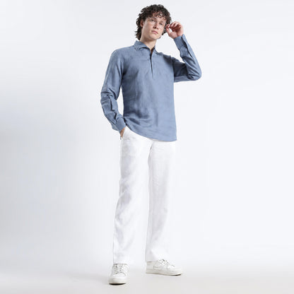 Zaffiro – Premium Half-Placket Linen Shirt – Steel Blue