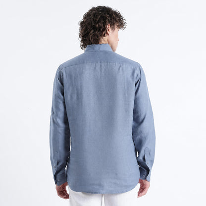 Zaffiro – Premium Half-Placket Linen Shirt – Steel Blue