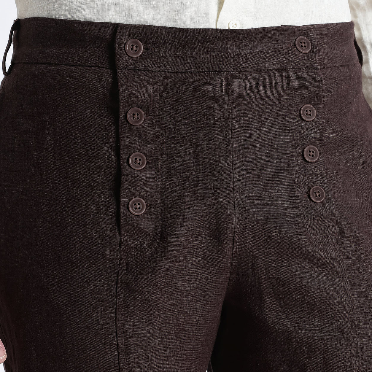 Urbano – Premium Sailor Button Linen Trousers – Coffee