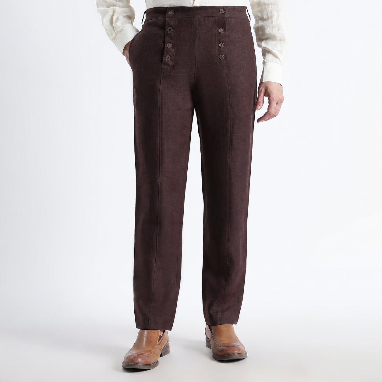 Urbano – Premium Sailor Button Linen Trousers – Coffee