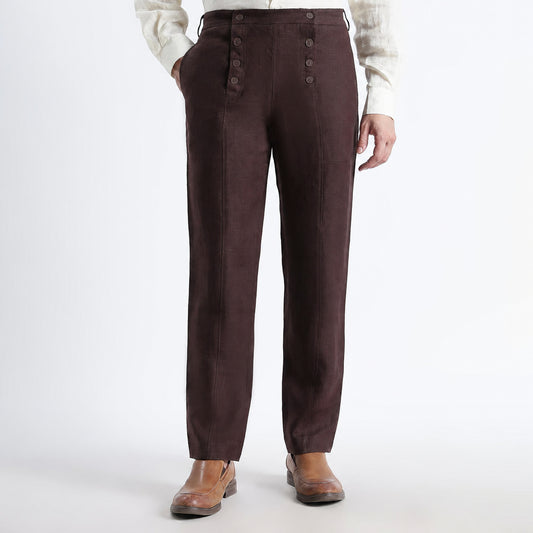 Urbano – Premium Sailor Button Linen Trousers – Coffee
